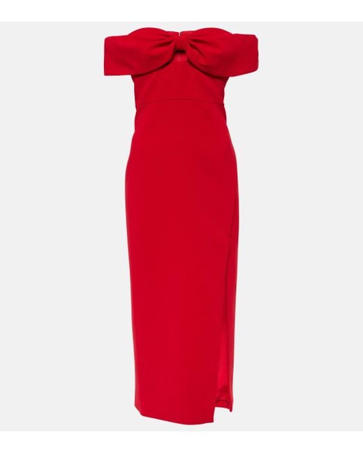 Self-Portrait Red Bow-detail Crepe Midi Dress