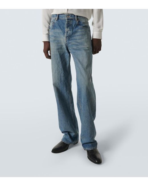 Saint Laurent Blue Mid-Rise Straight Jeans for men