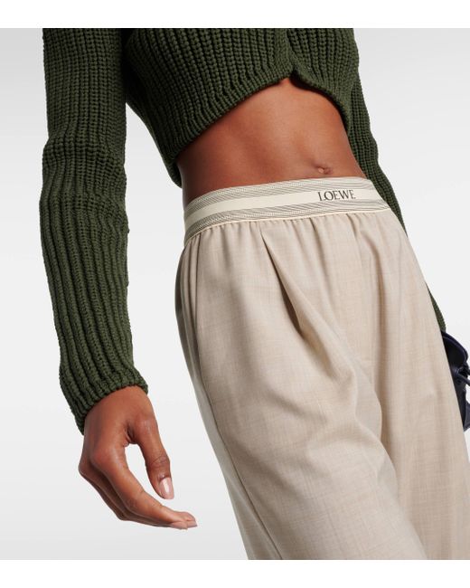 Loewe Green Cropped Ribbed-Knit Cardigan