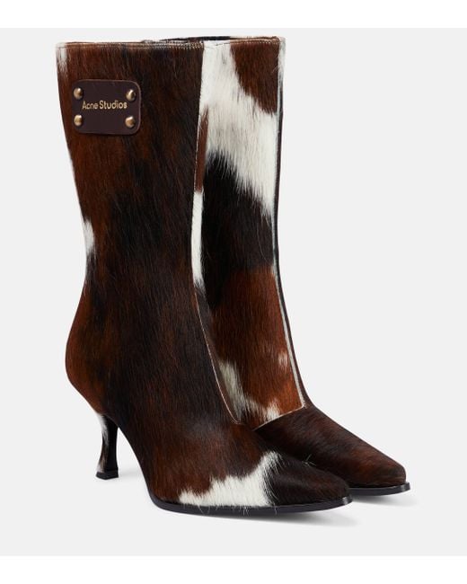 Acne Brown Hairy Calf Hair Ankle Boots
