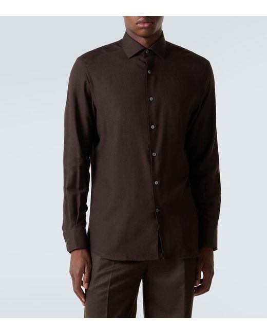 Zegna Black Cotton And Cashmere Shirt for men