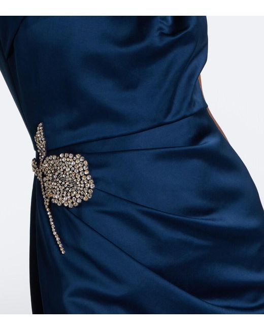 Erdem Blue Embellished Satin Gown