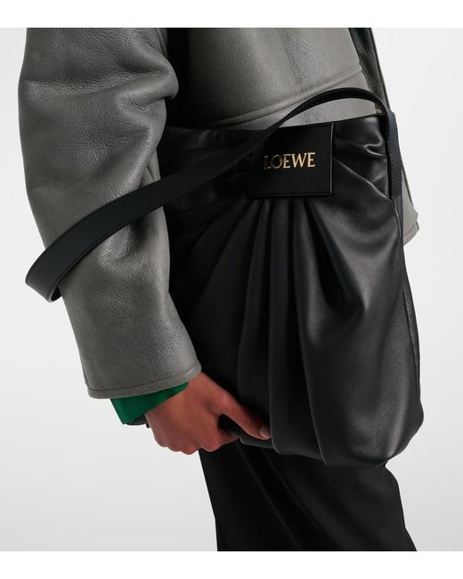 Loewe Black Draped Leather Tote Bag