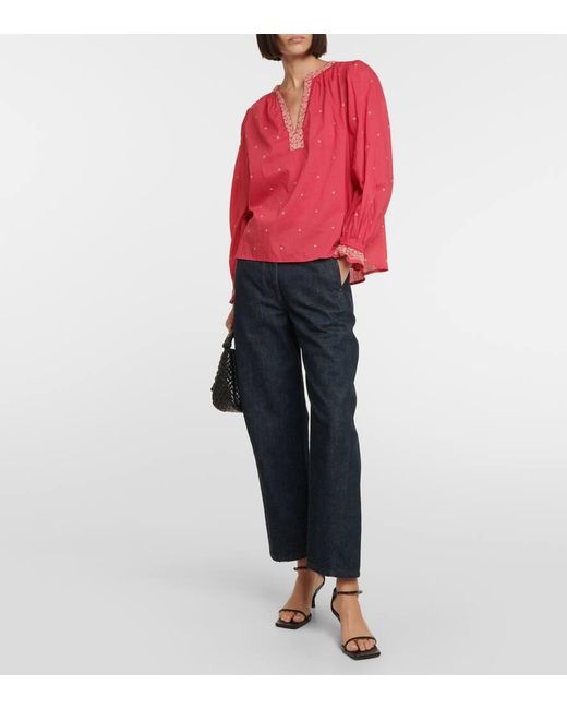 Velvet Pink Besticktes Top Ania Aus Baumwolle