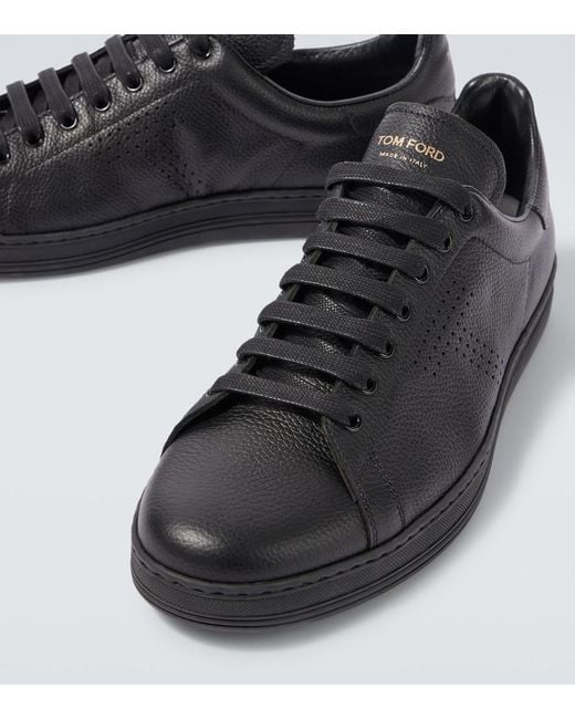 Tom Ford Black Warwick Perforated Leather Sneakers for men
