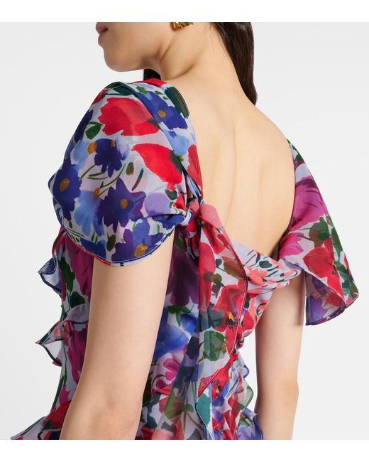 Carolina Herrera White Floral Ruffled Chiffon Gown