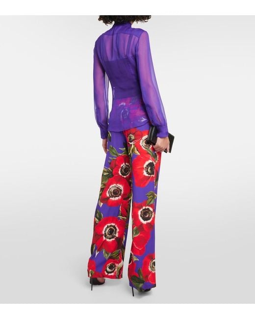 Dolce & Gabbana Purple Tie-Neck Silk Chiffon Blouse