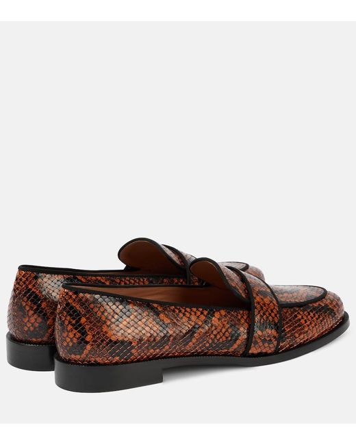 Aquazzura Brown Martin Snake-Effect Leather Loafers