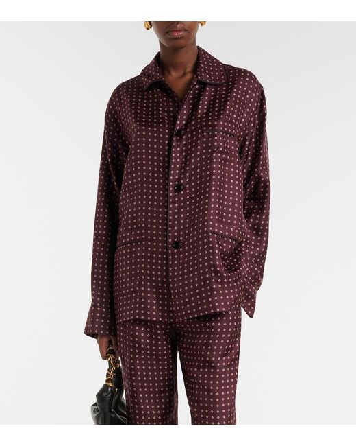 Saint Laurent Purple Printed Silk Satin Pajama Shirt