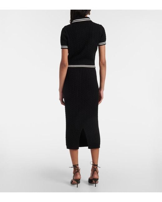 Alessandra Rich Black Cable-Knit Cropped Cotton Polo Shirt