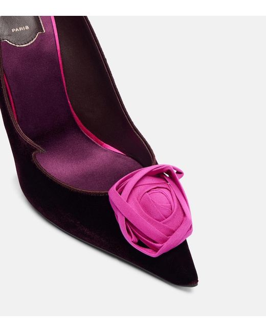 Roger Vivier Purple Rose Vivier 100 Floral Velvet Pumps