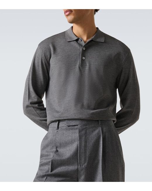 Zegna Gray Cotton And Silk Polo Shirt for men