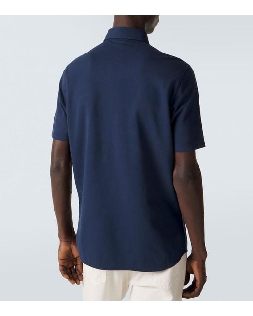 Loro Piana Blue Brenna Cotton Pique Polo Shirt for men