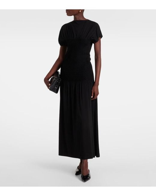 Totême Black Pleated Jersey Maxi Dress