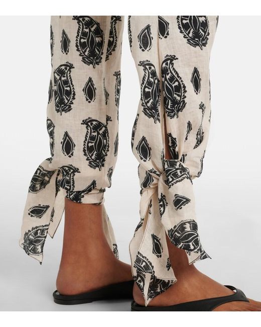Johanna Ortiz White Printed Linen Wide-Leg Pants