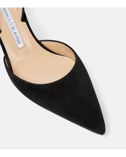 Manolo Blahnik Black Carolyne 70 Suede Slingback Pumps