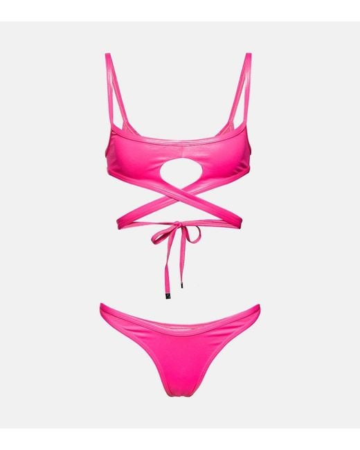 The Attico Pink Square Wrap Bikini