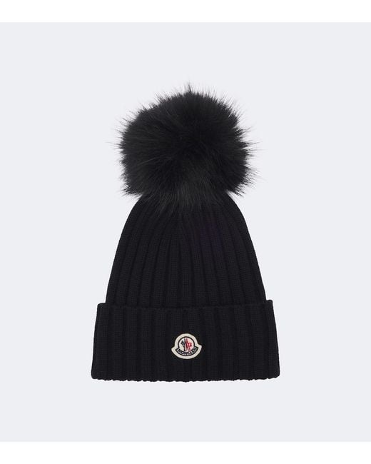 Moncler Black Virgin Wool Beanie