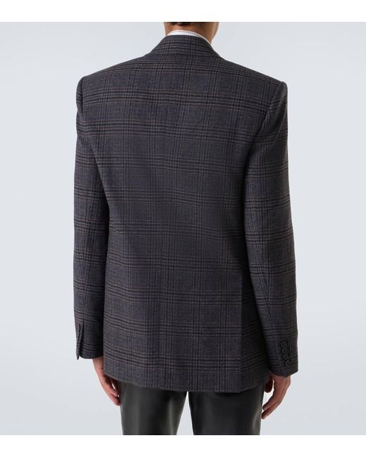 Saint Laurent Blue Checked Wool And Cashmere Blazer for men