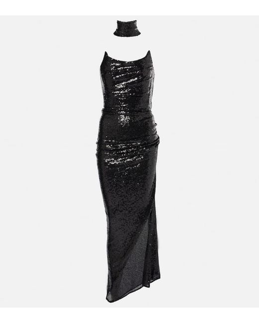 Maticevski Black Exhilarate Sequined Strapless Gown