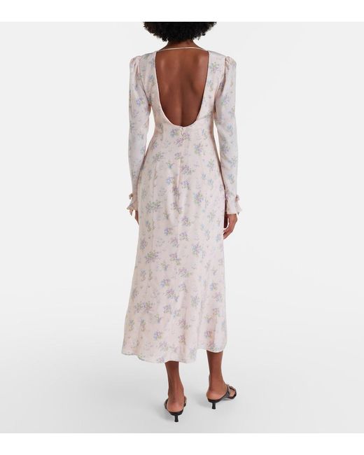 Alessandra Rich Natural Floral Open-Back Silk Midi Dress