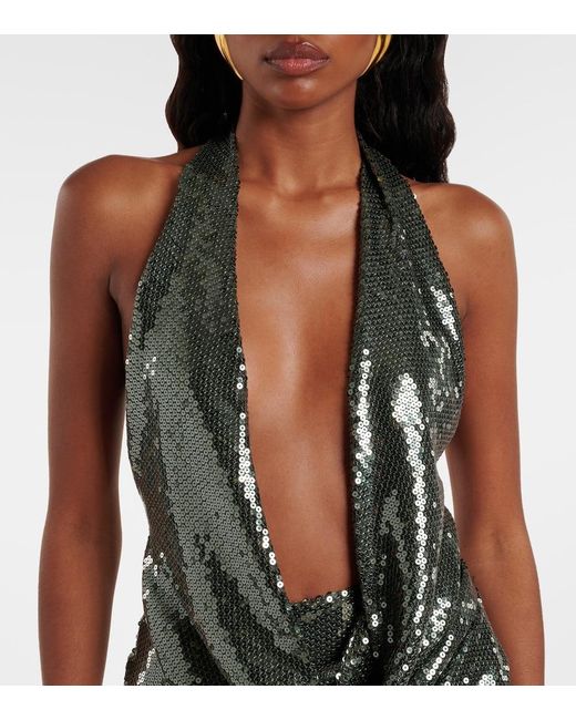 Alex Perry Green Draped Halterneck Sequined Minidress