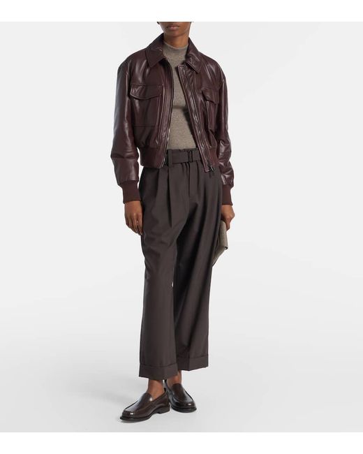 Brunello Cucinelli Brown Belted Wool-Blend Wide-Leg Pants