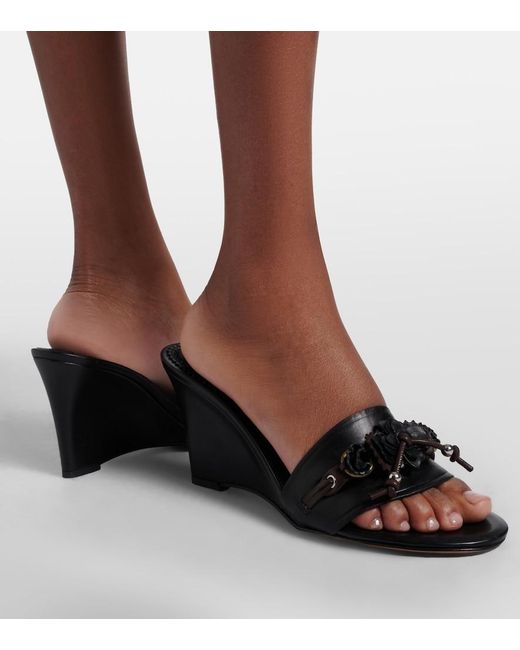 Isabel Marant Black Anee Embellished Leather Wedge Mules