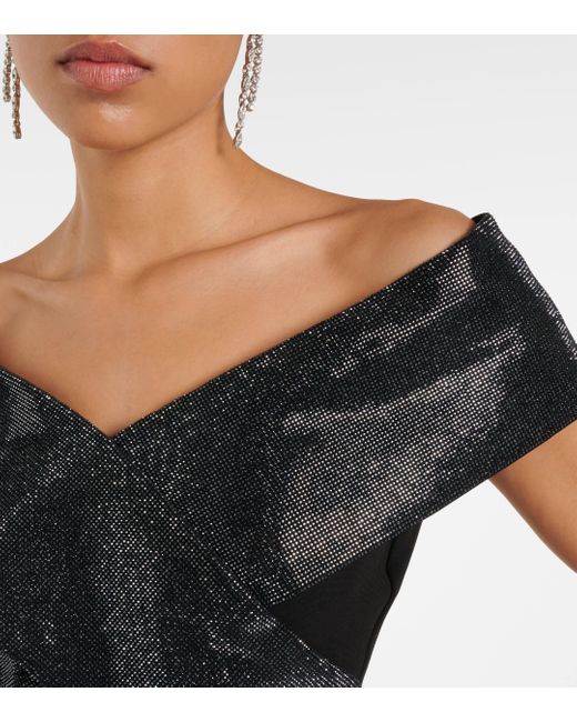 Roland Mouret Black Off-shoulder Velvet-trimmed Cady Gown