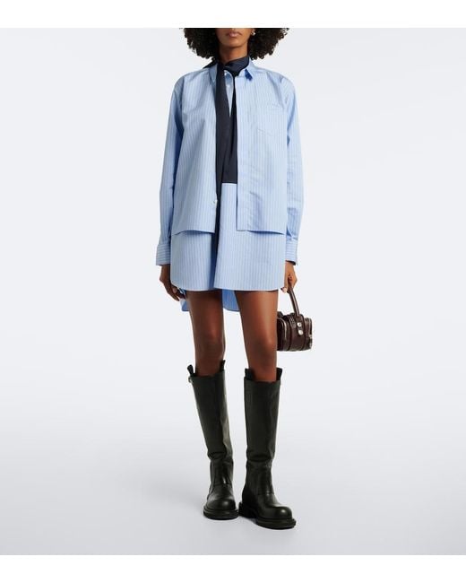 Sacai Blue Layered Striped Cotton-Blend Poplin Shirt