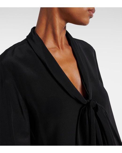 Nili Lotan Blue Angelique Bow-Detail Silk Blouse