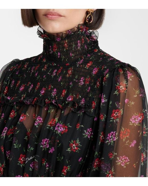 Dolce & Gabbana Black Floral Silk Chiffon Maxi Dress