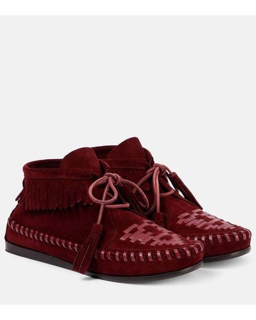 Isabel Marant Red Felsa Fringed Suede Loafers