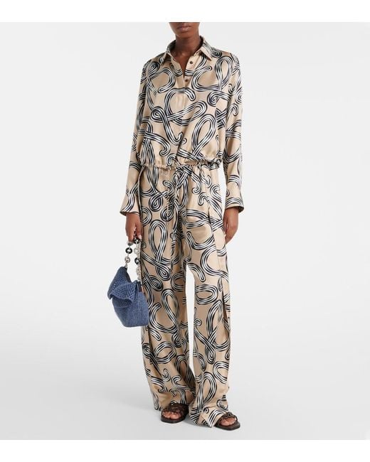 Loewe Natural Paula's Ibiza Anagram Silk Wide-Leg Pants