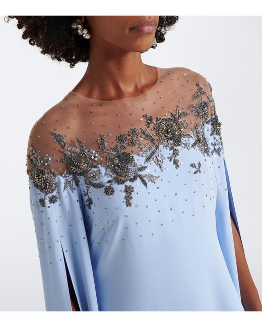 Carolina Herrera Blue Embellished Crepe Gown