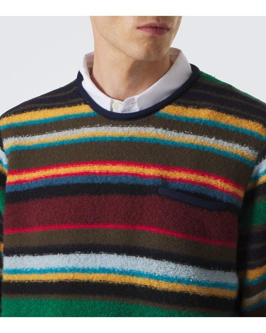 Sacai Green Striped Wool-Blend Sweater for men