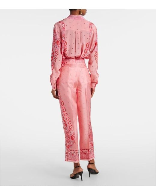 Etro Pink Paisley Silk Straight Pants