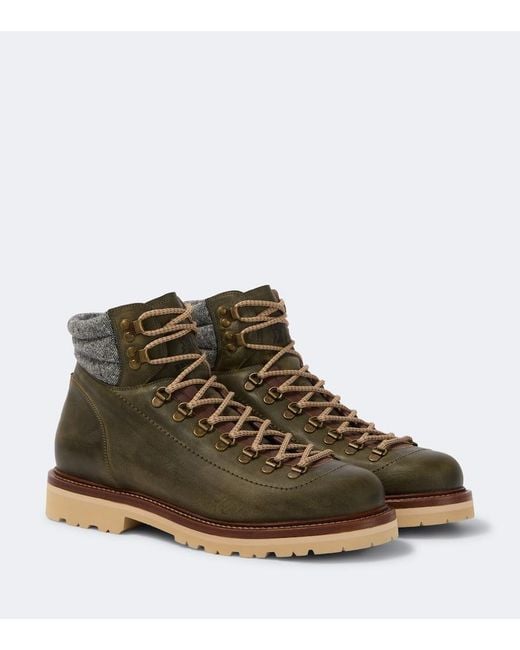 Brunello Cucinelli Brown Leather Lace-Up Boots for men