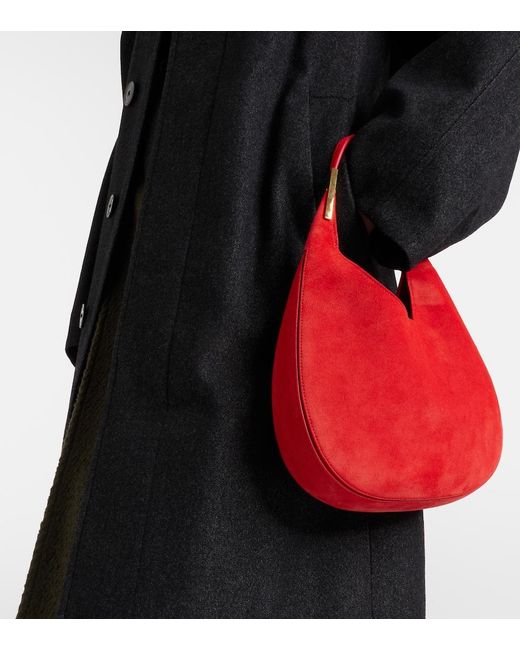 SAVETTE Red Florence Small Suede Shoulder Bag
