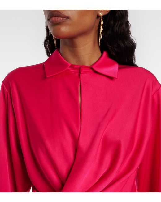 Jonathan Simkhai Red Talit Draped Satin Wrap Dress