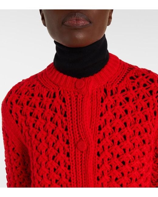 Jil Sander Red Open-Knit Wool Cardigan