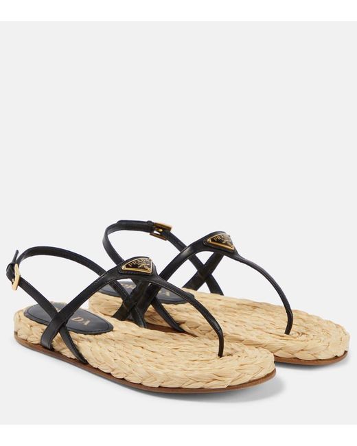Prada Natural Logo Leather Sandal