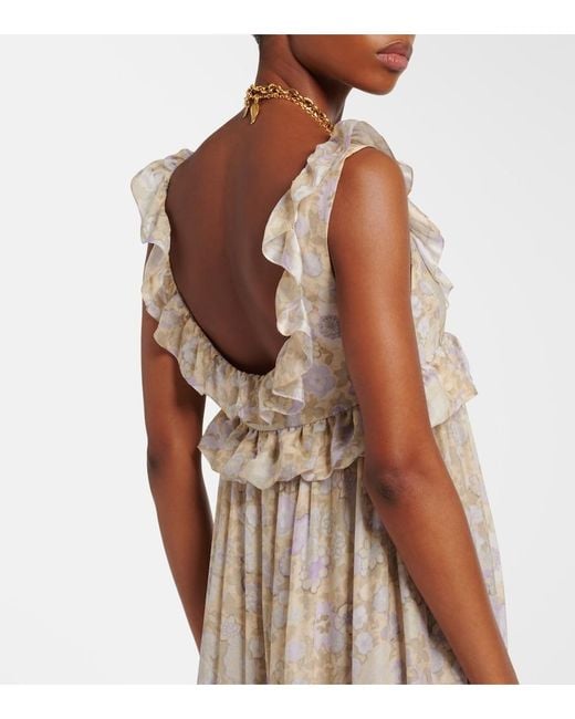 Chloé Natural Floral Ruffled Silk Charmeuse Maxi Dress