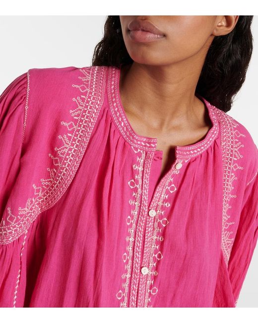Top cropped Perkins in cotone con ricamo di Isabel Marant in Pink