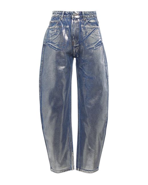 Ganni Blue Stary High-rise Metallic Tapered Jeans