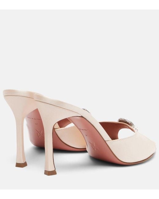 AMINA MUADDI Pink Mini Camelia Embellished Satin Mules