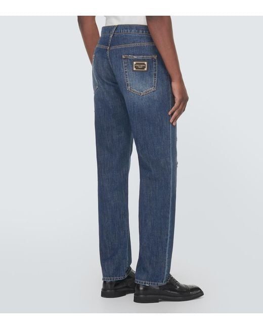 Dolce & Gabbana Blue Distressed Straight Jeans for men