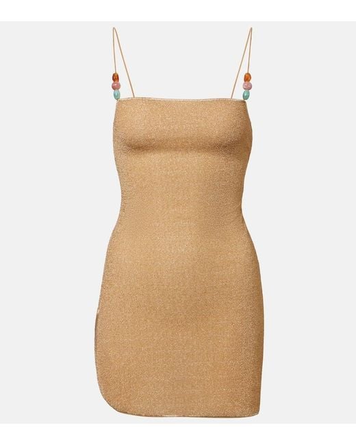 Oseree Brown Lumiere Beaded Minidress