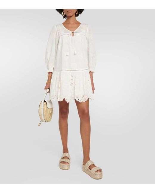 Vestido Corto Renee De Algodon Bordado Velvet de color White