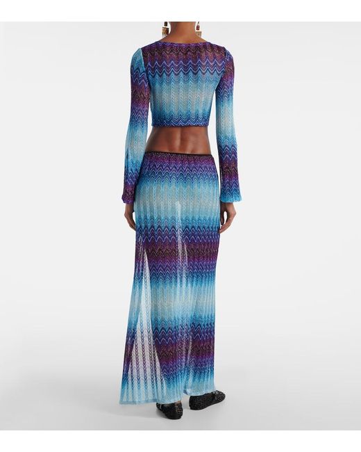 Crop Top De Lame En Zigzag Missoni de color Blue